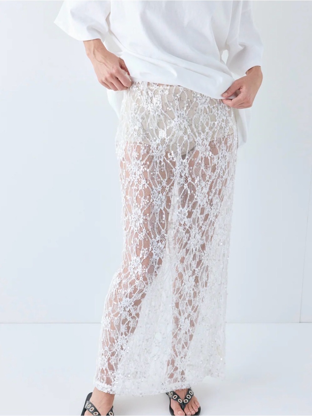 VRG GRL DEVYN SEQUIN SET WHITE Sheer White Lace fits S/M - Picture 2 of 9
